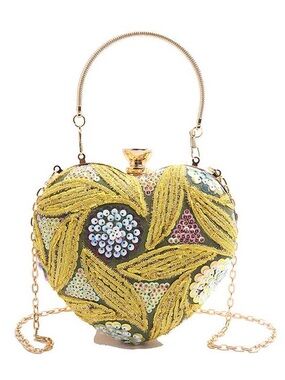 Gold Sequin Heart Evening Bag - Women's Statement Clutch
